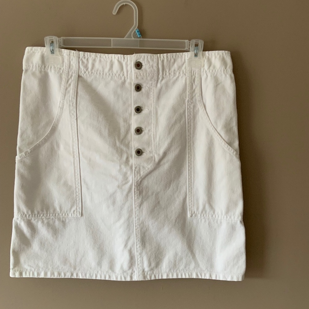 Ladies white paper bag waist denim skirt